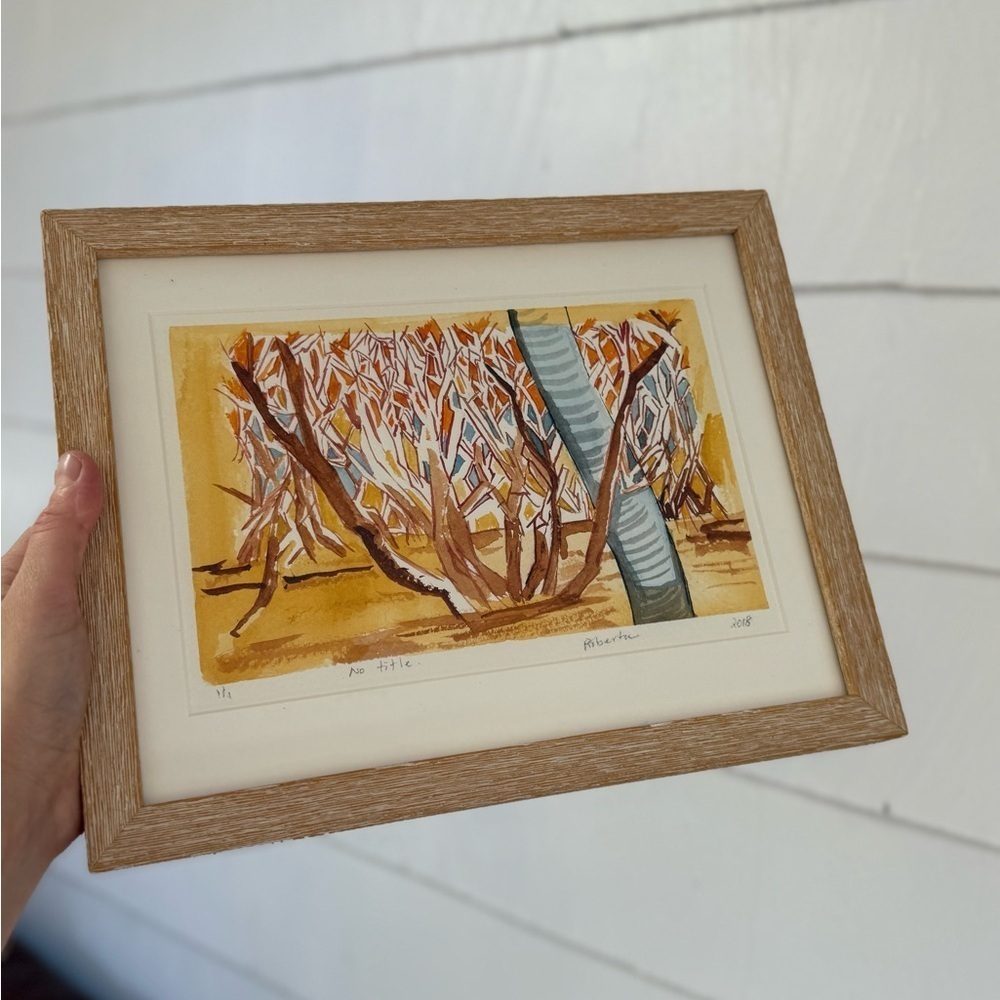 Original Watercolor Artwork Rustic Landscape Of Trees professionally Framed